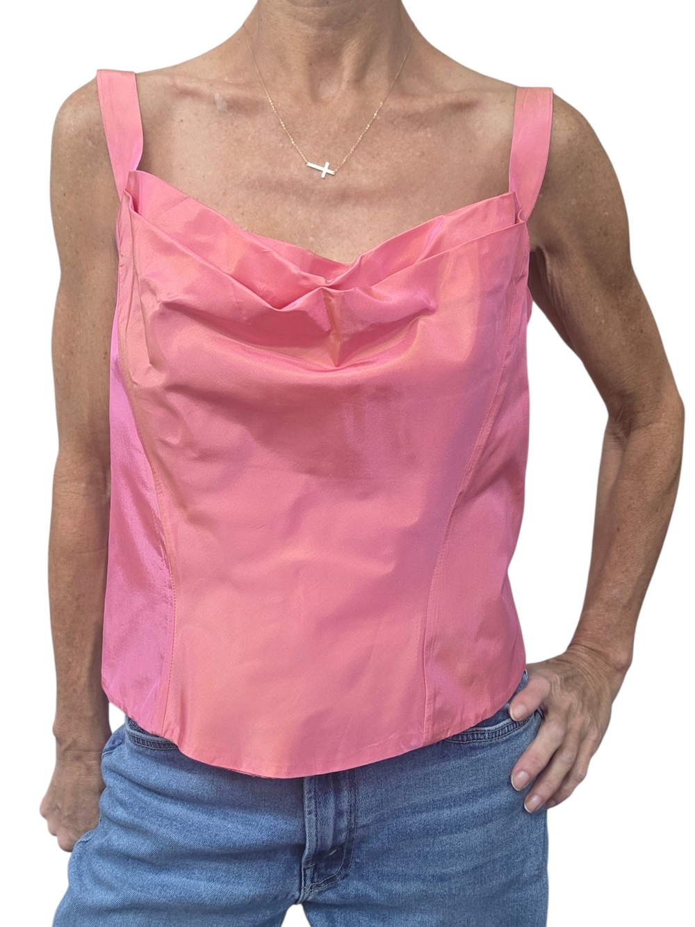 Vintage Y2K WTOO Watters Coral Pink Acetate Cowl Neck Top 14 USA